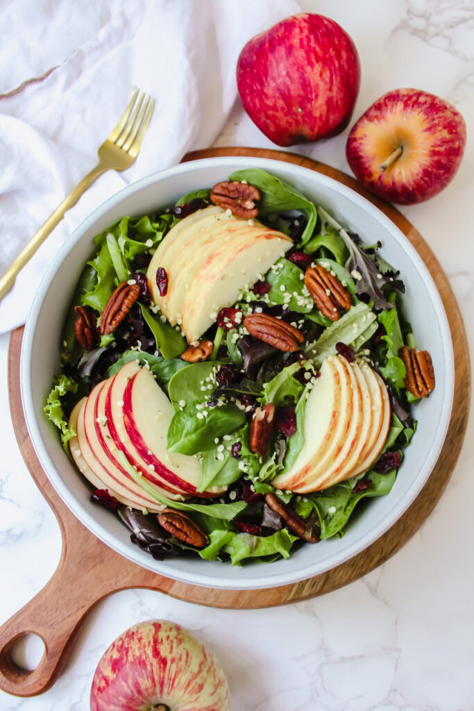 overview shot of entire bowl of easy apple cinnamon salad