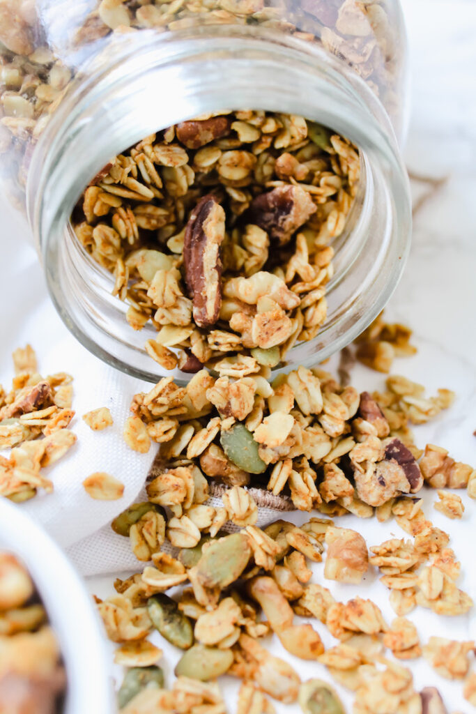 granola spilling out of the jar