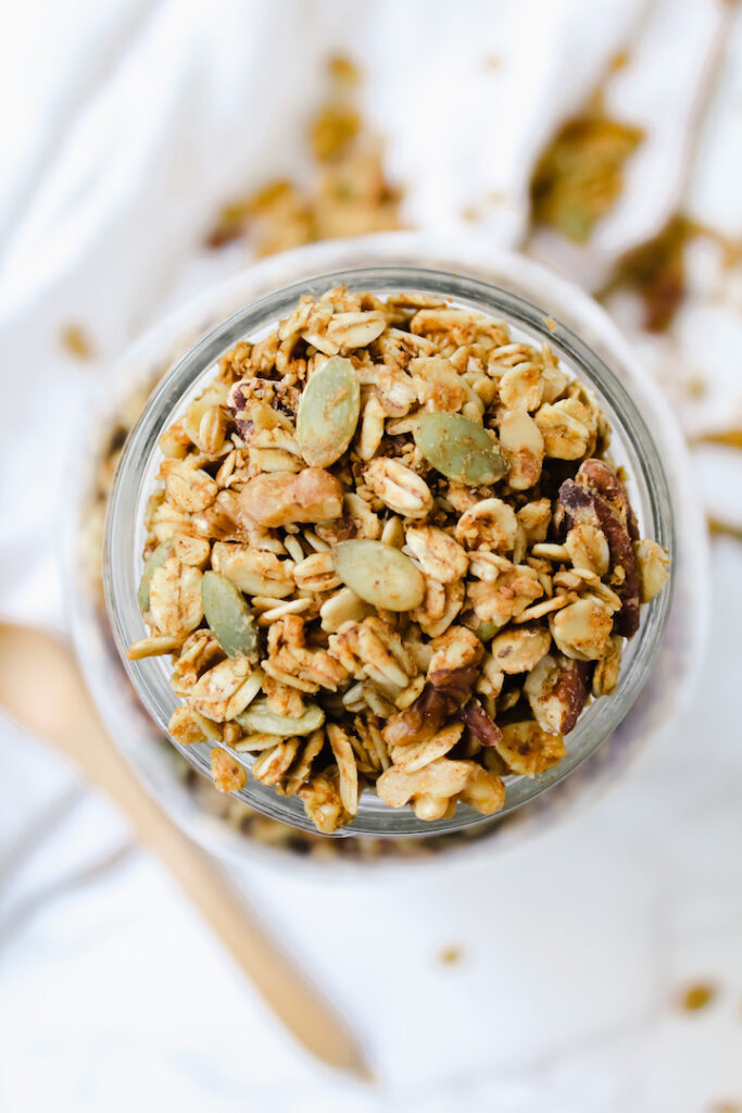 close up shot of granola in the jar