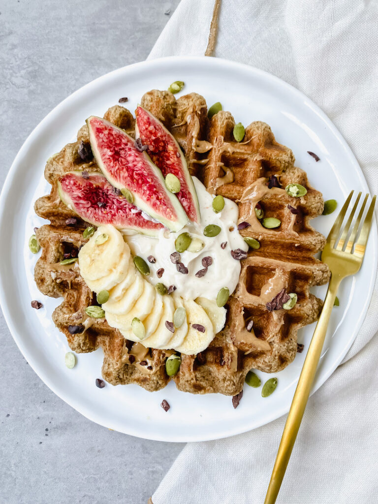 overview shot of healthy banana oat blender waffle