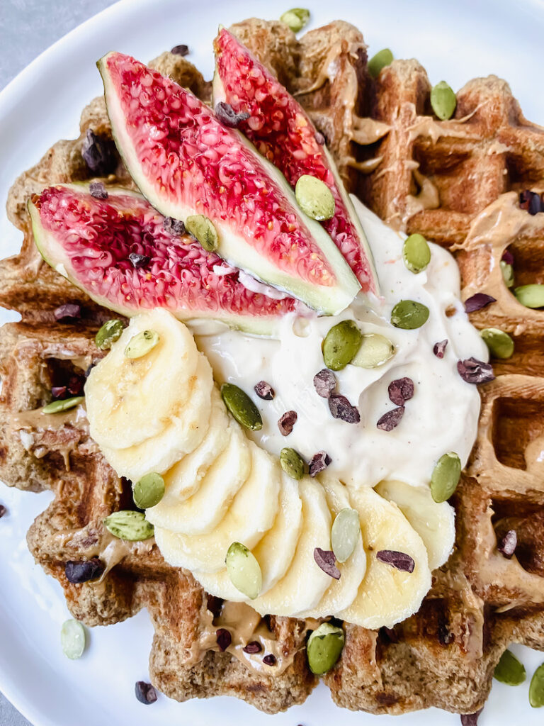 close up of waffle toppings 