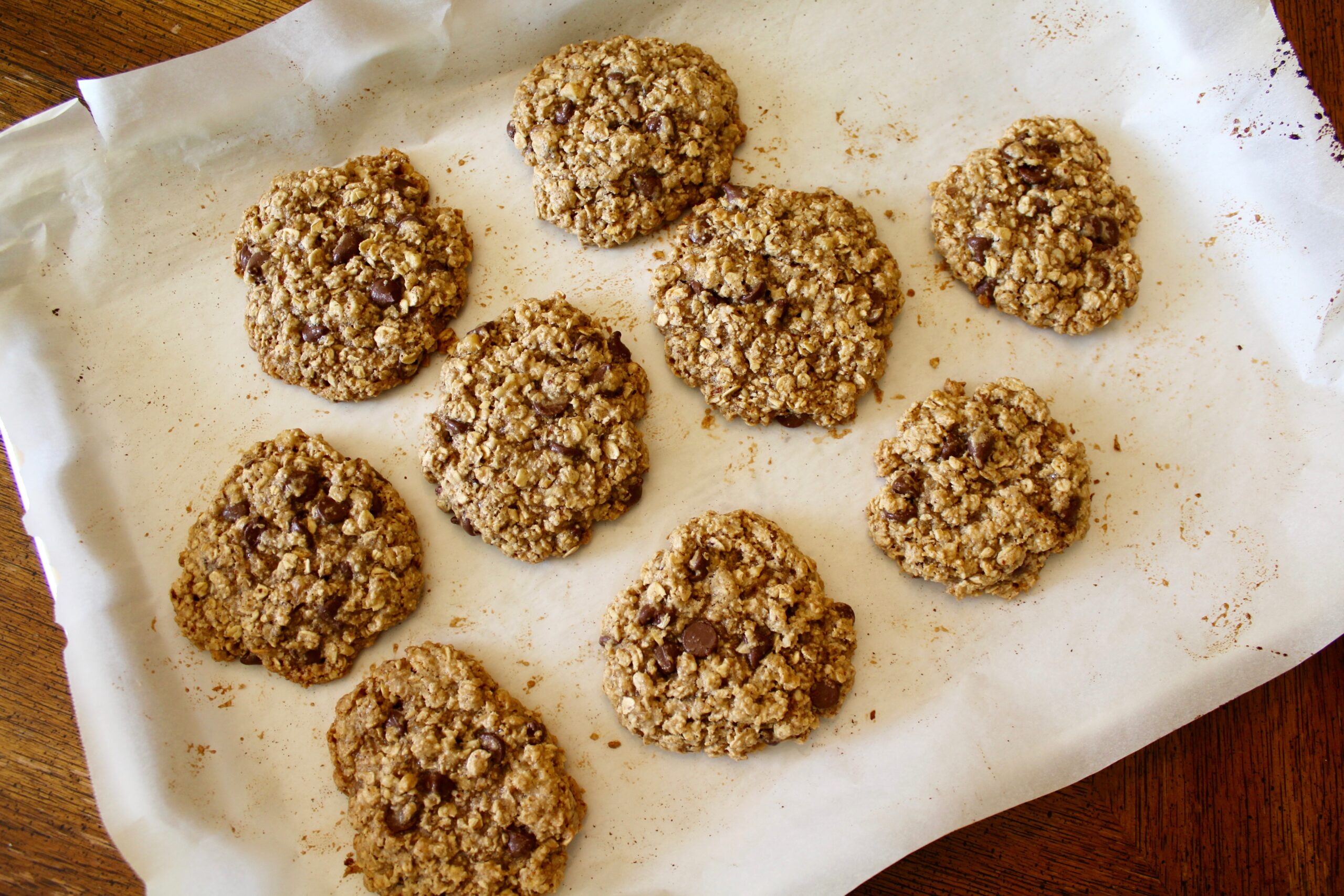 Vegan Oatmeal Walnut Chocolate Chip Cookies