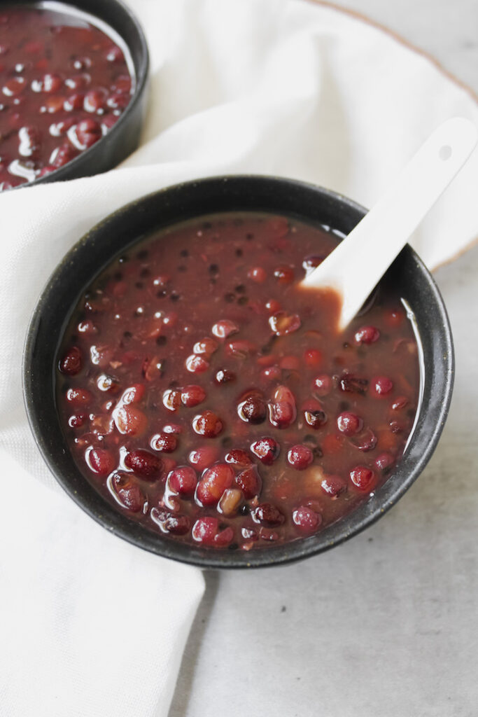 angle shot of the red bean soup