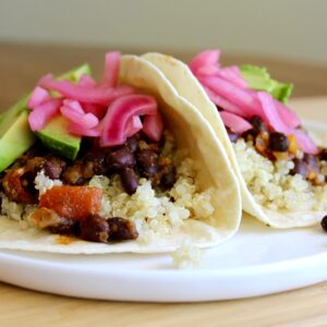 Black Bean Quinoa Tacos with Pickled Onions