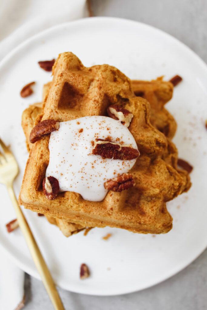 close up of pumpkin waffles 