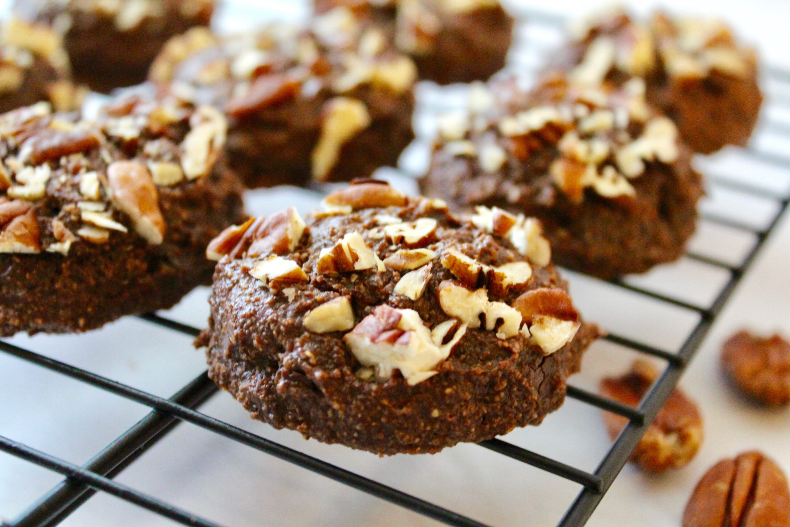 Double Chocolate Brownie Cookies w/Pecans (vegan, gf, oil-free)