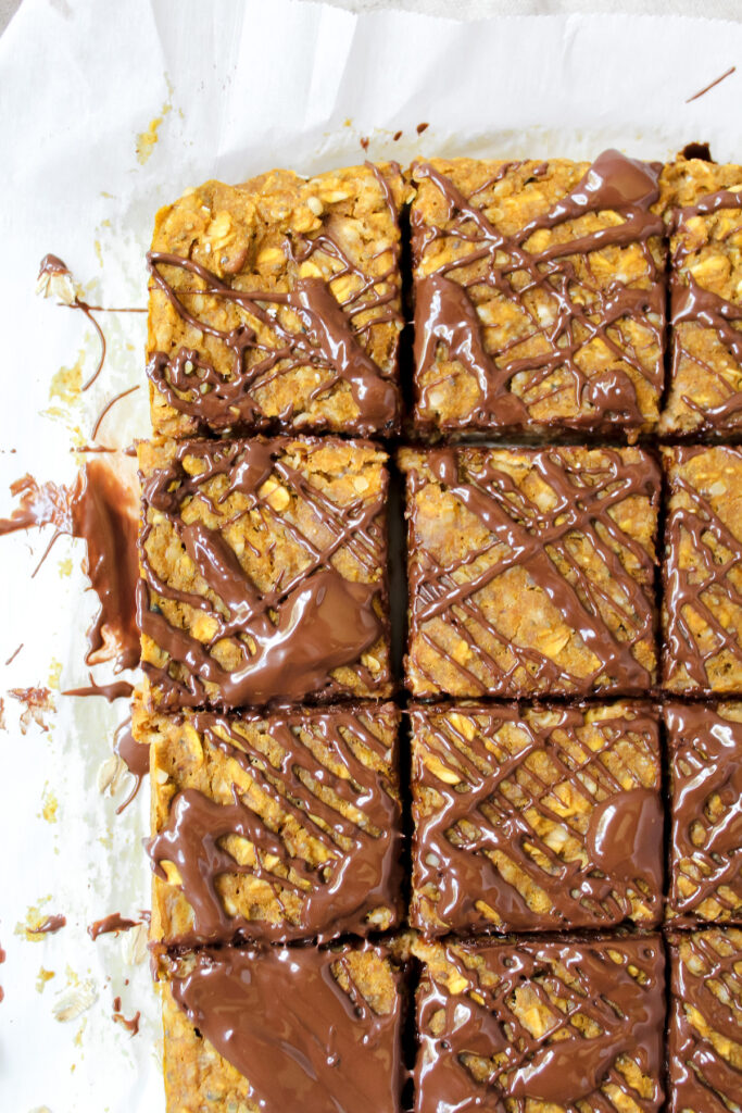 corner close up shot of pumpkin oatmeal breakfast bars