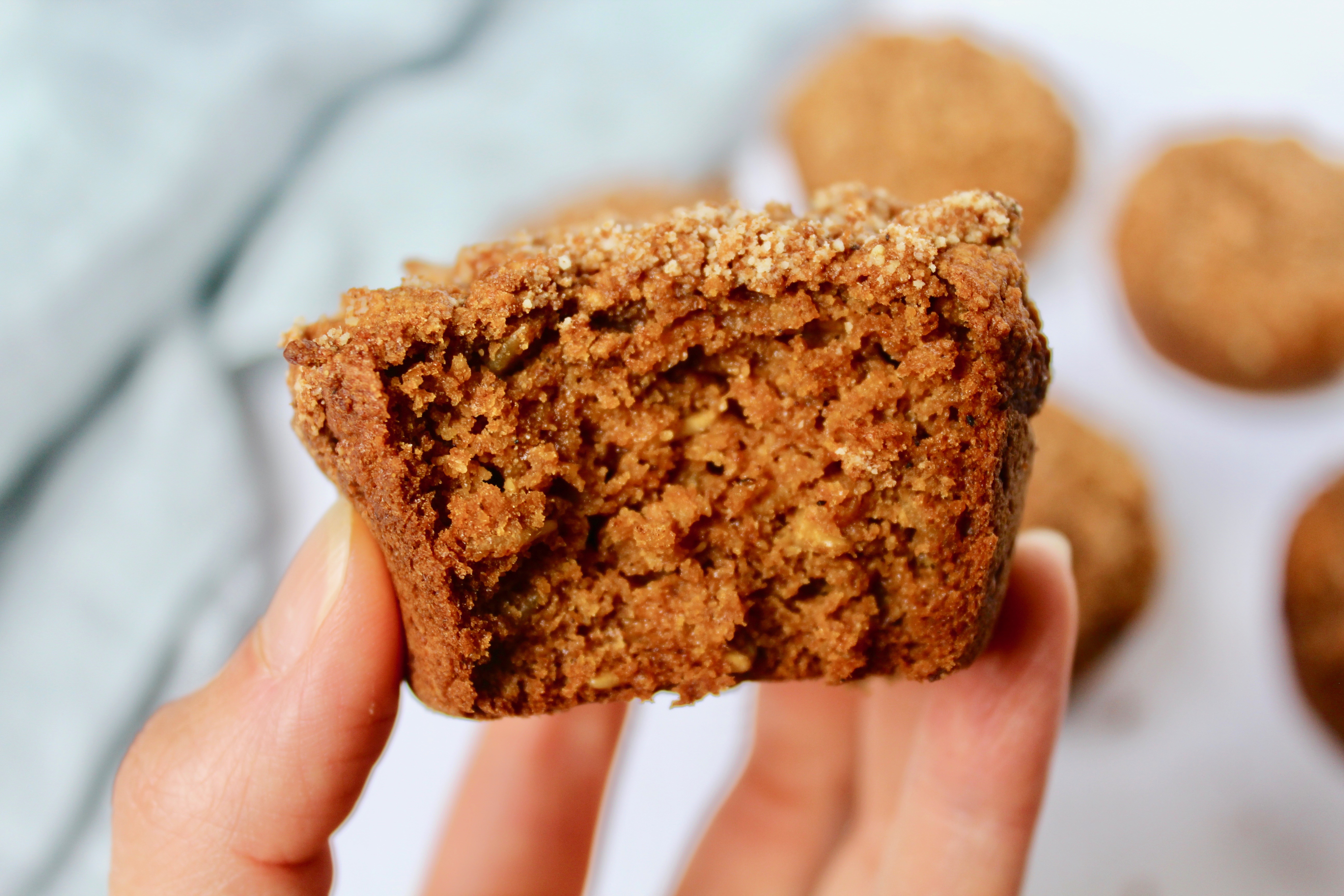 close up shot of inside texture of the muffin