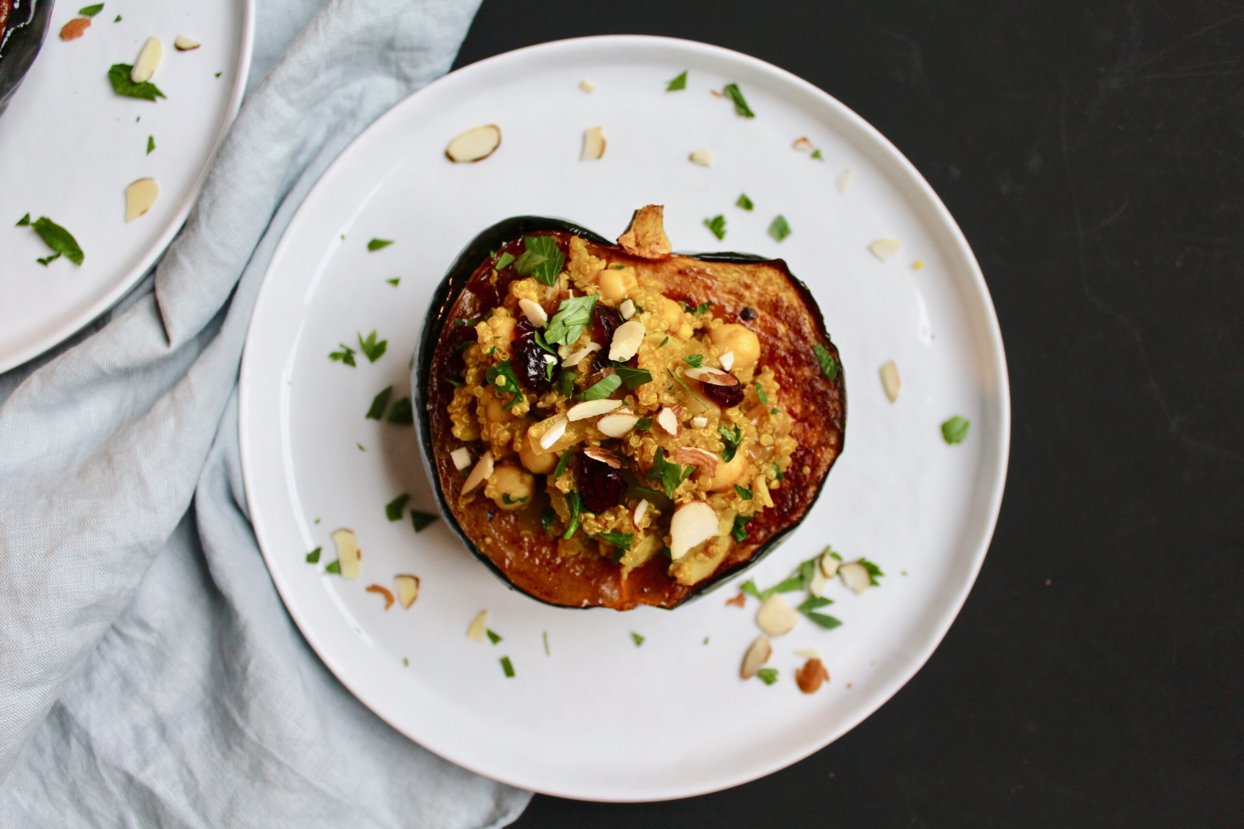 Moroccan Quinoa Salad Stuffed Acorn Squash (vegan, gf)