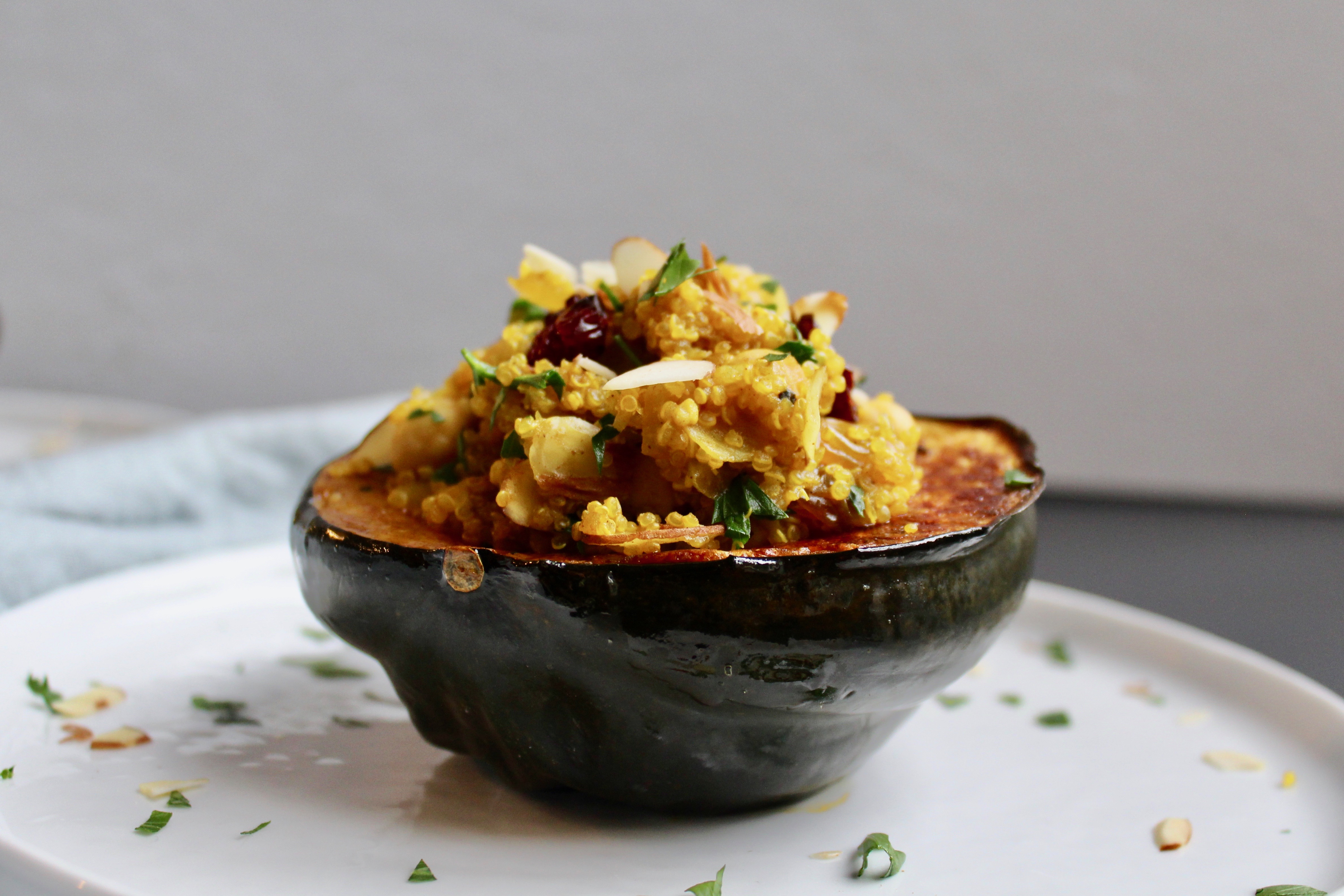 Moroccan Quinoa Salad Stuffed Acorn Squash (vegan, gf)