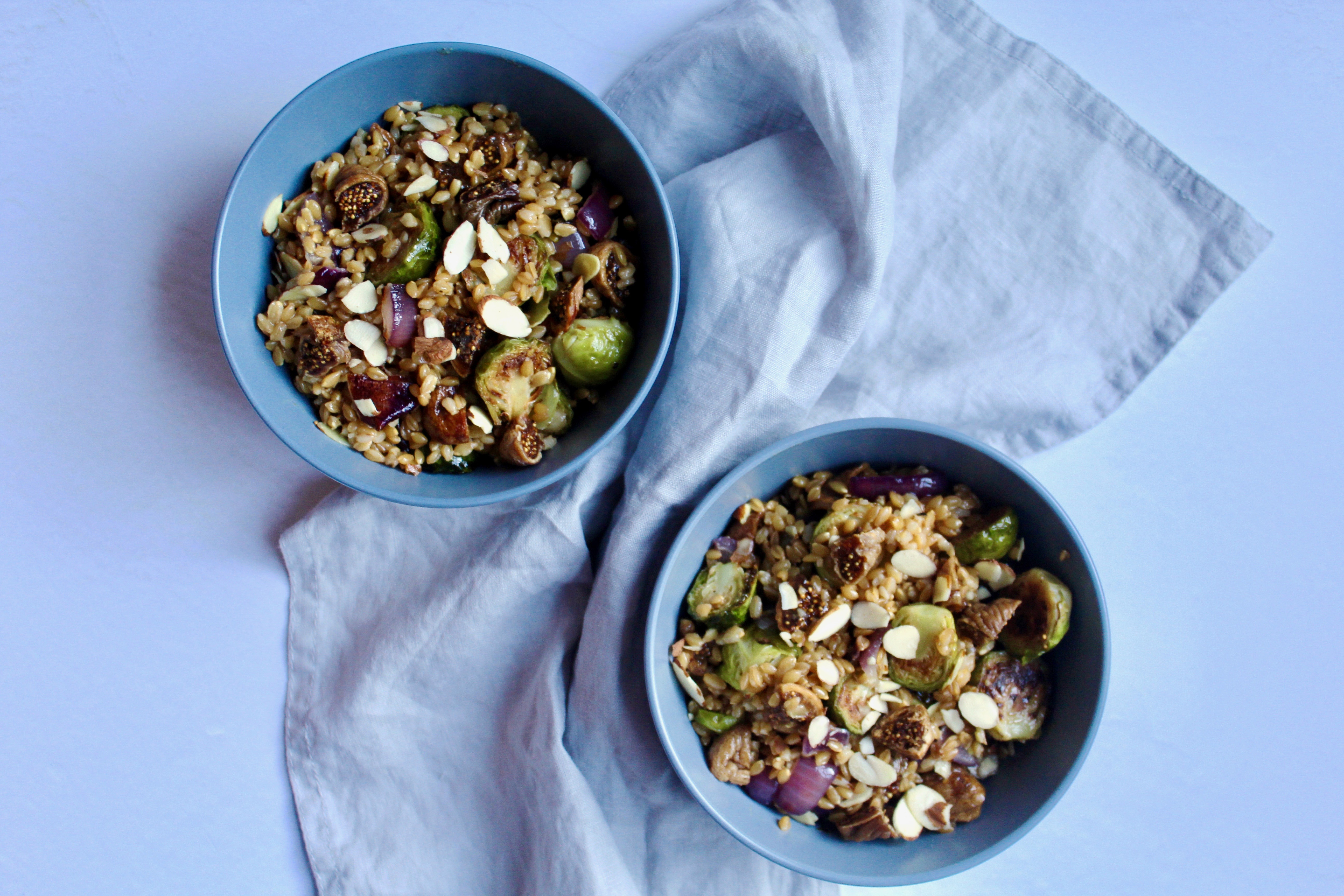 Simple Wheat Berry Fig Brussels Sprouts Salad (vegan)