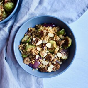 Simple Wheat Berry Fig Brussels Sprouts Salad (vegan)