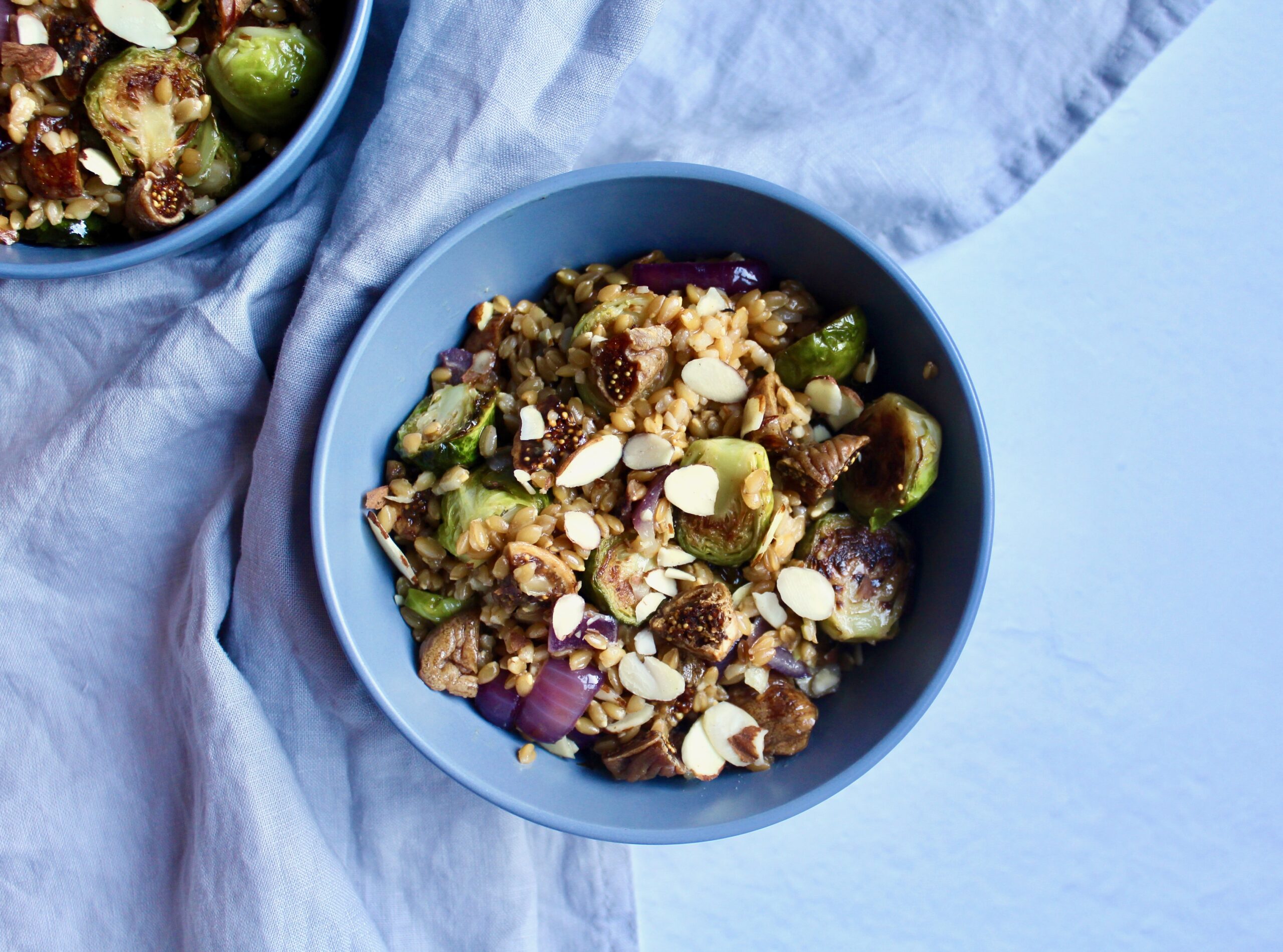 Simple Wheat Berry Fig Brussels Sprouts Salad (vegan)