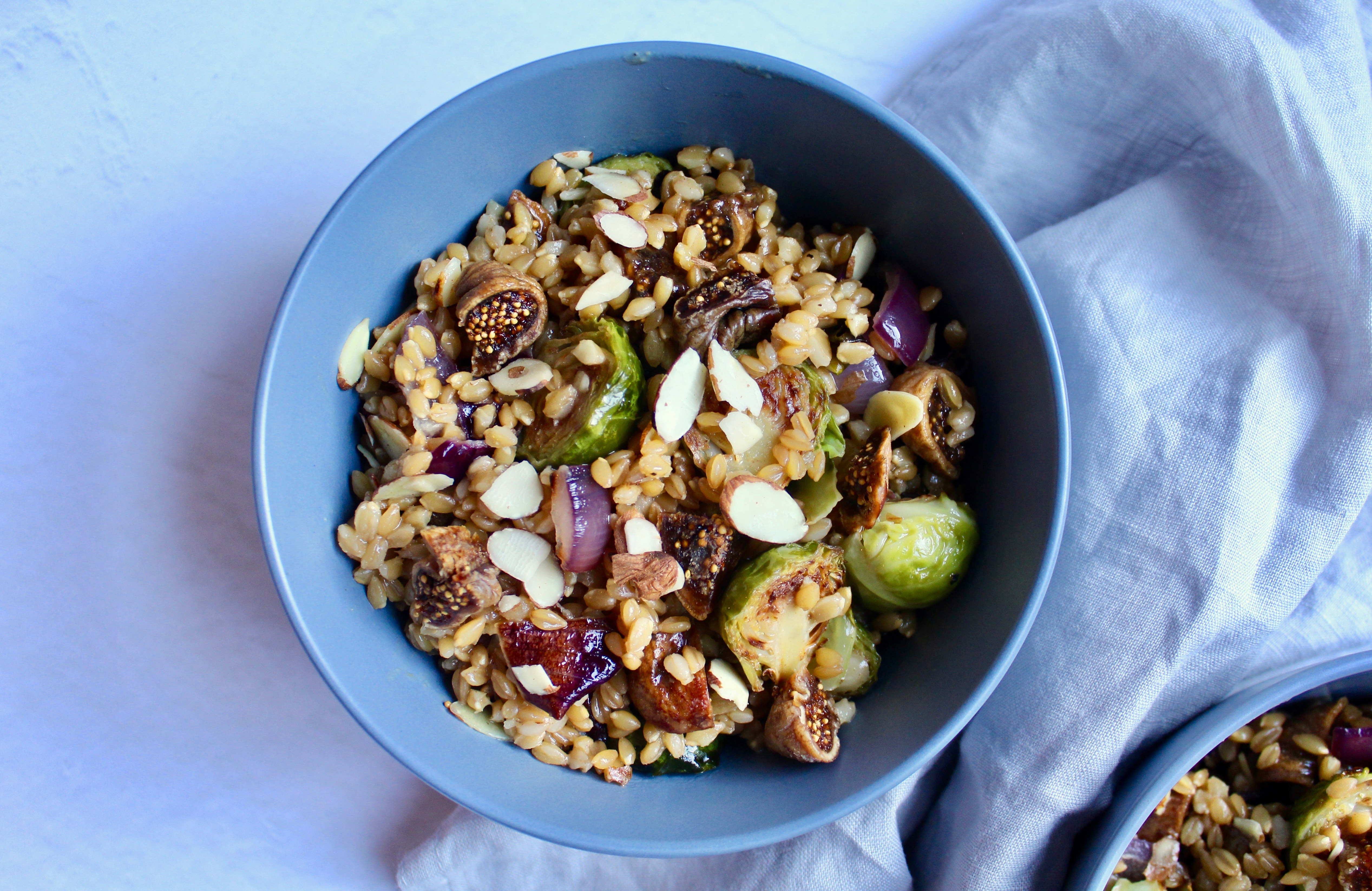 Simple Wheat Berry Fig Brussels Sprouts Salad (vegan)