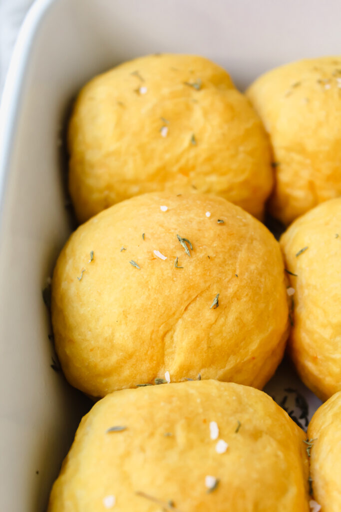 angled close up shot of sweet potato rolls