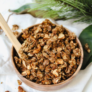 bowl of gingerbread granola