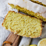 close up shot of one slice of lemon loaf
