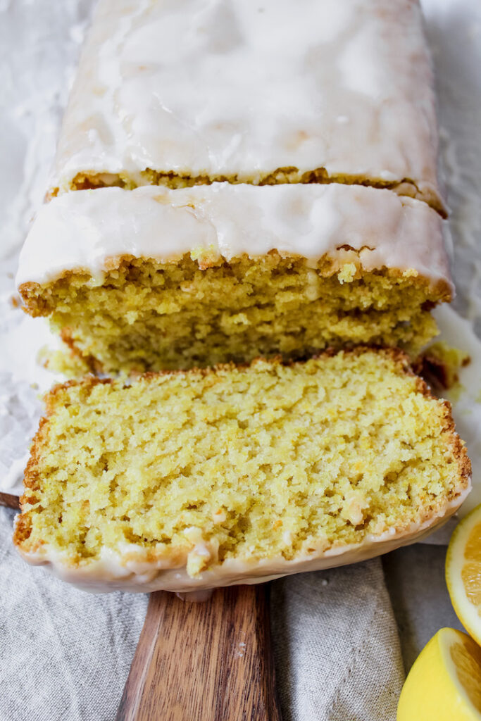 close up shot of two slices of lemon loaf