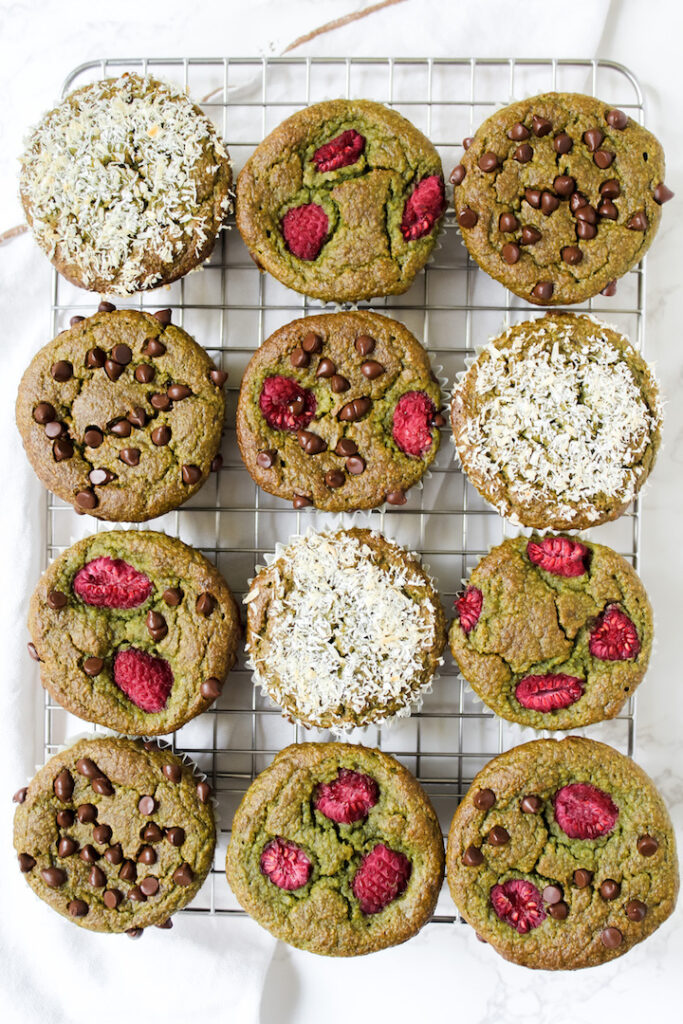 overview shot of all the healthy banana spinach muffins