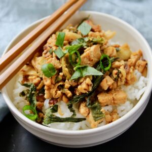 Easy Thai Basil Tempeh and Brussels Sprouts Stir Fry (vegan)