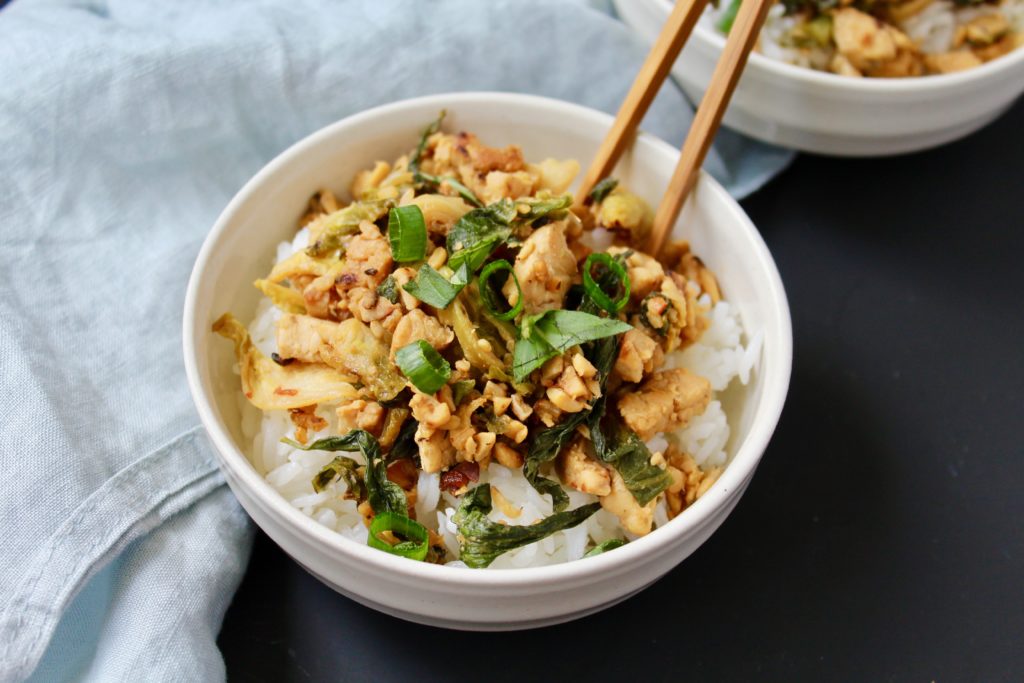 Easy Thai Basil Tempeh and Brussels Sprouts Stir Fry (vegan)