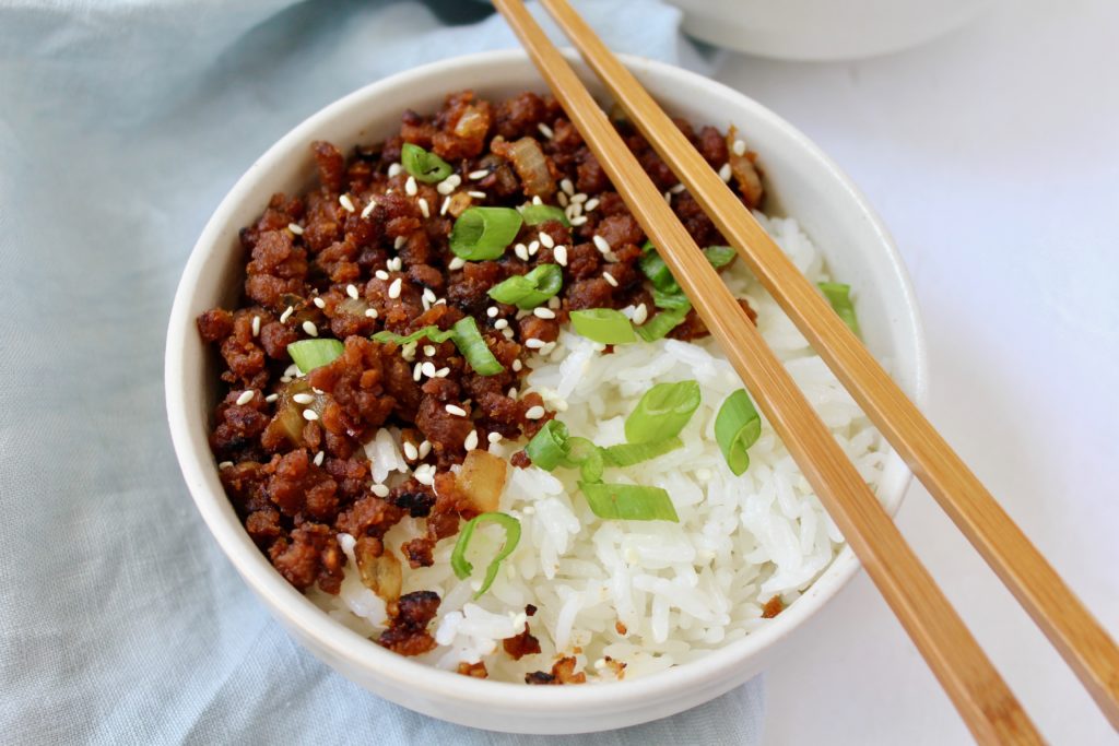 Easy Vegan Korean Beef and Rice (vegan, gluten-free) 