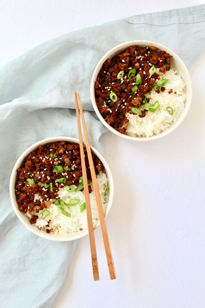 Easy Vegan Korean Beef and Rice (vegan, gluten-free) 