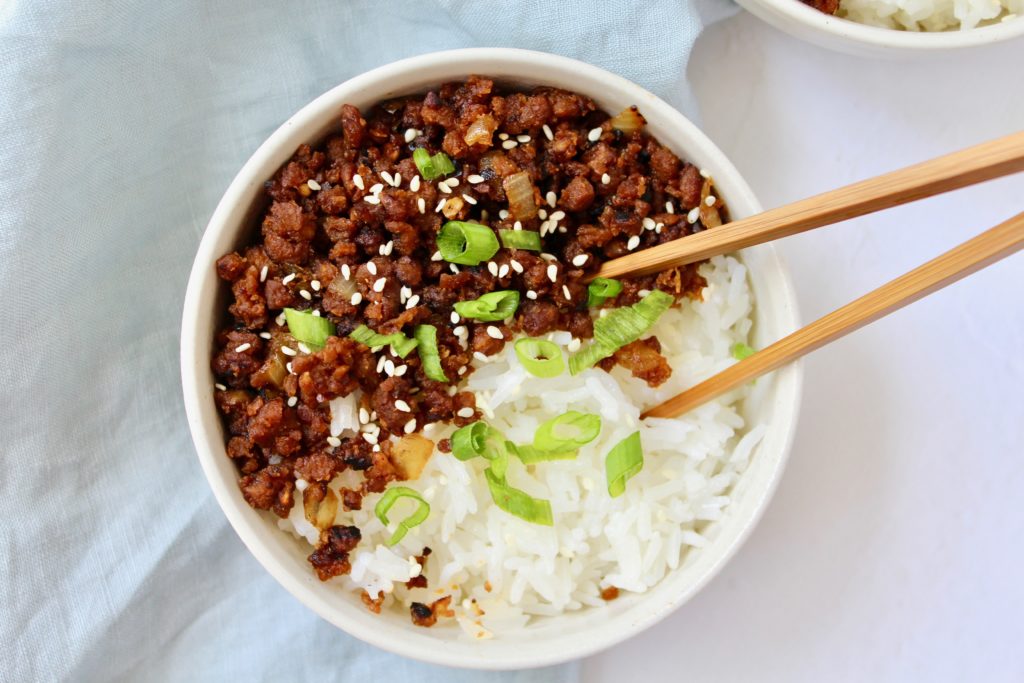 Easy Vegan Korean Beef and Rice (vegan, gluten-free) 