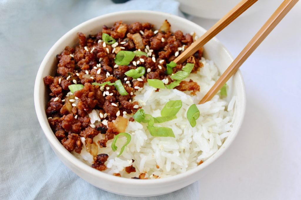 Easy Vegan Korean Beef and Rice (vegan, gluten-free) 