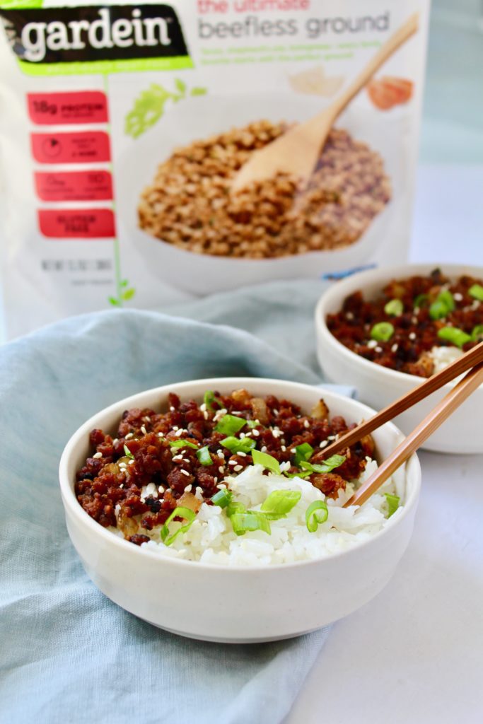 Easy Vegan Korean Beef and Rice (vegan, gluten-free) 