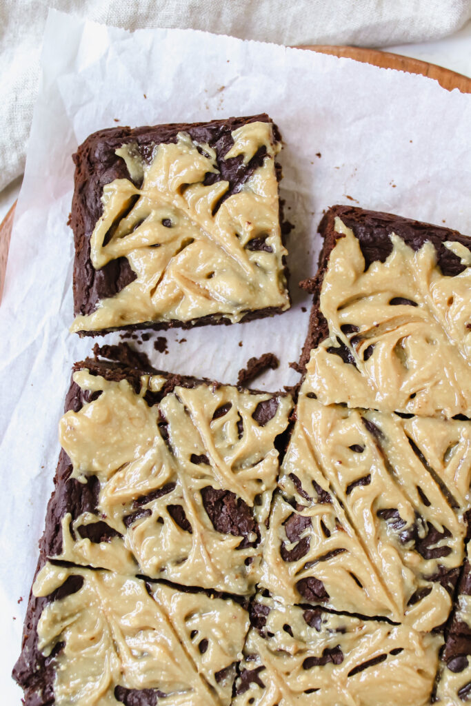 shot of a corner slice of brownie moved away from the group