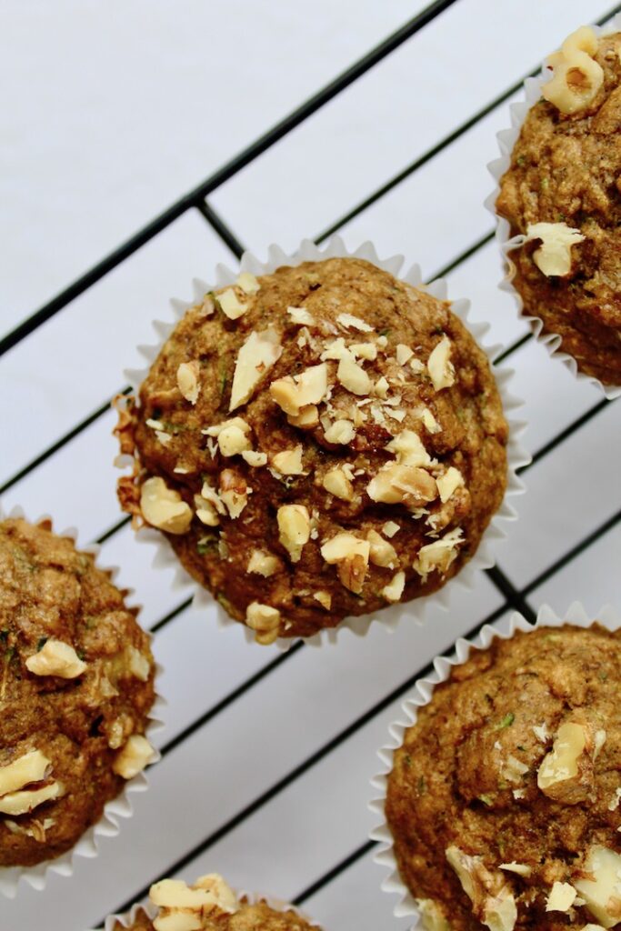 Sourdough Zucchini Banana Walnut Muffins (vegan, refined sugar free)