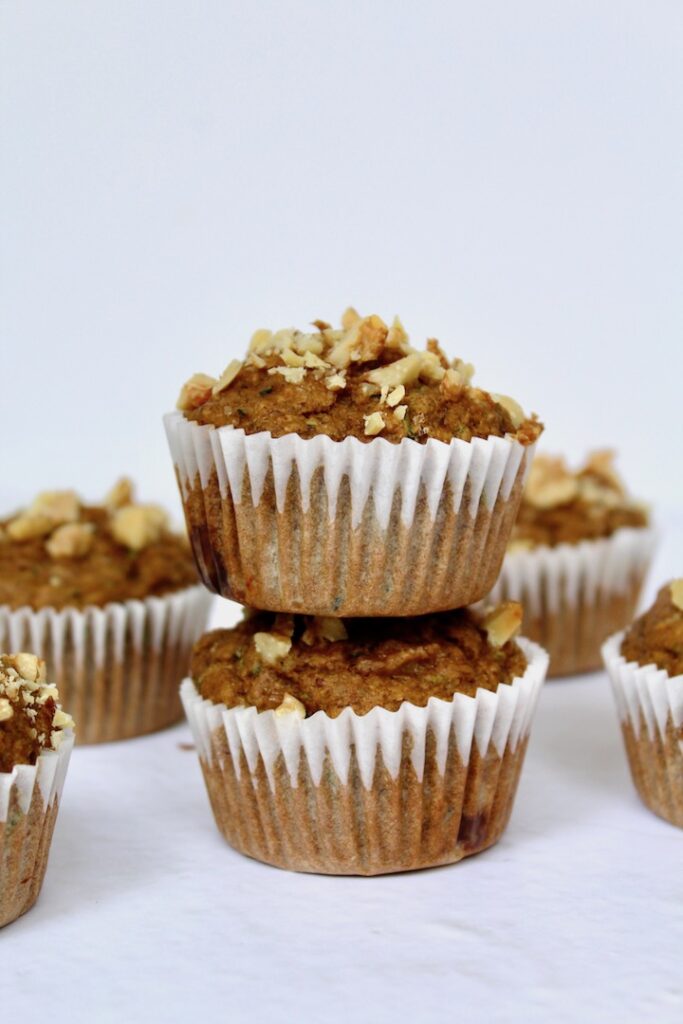 Sourdough Zucchini Banana Walnut Muffins (vegan, refined sugar free)