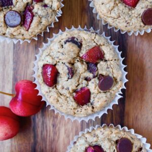 Healthy Cherry Chocolate Chip Oat Muffins (vegan, gluten-free, refined sugar free)