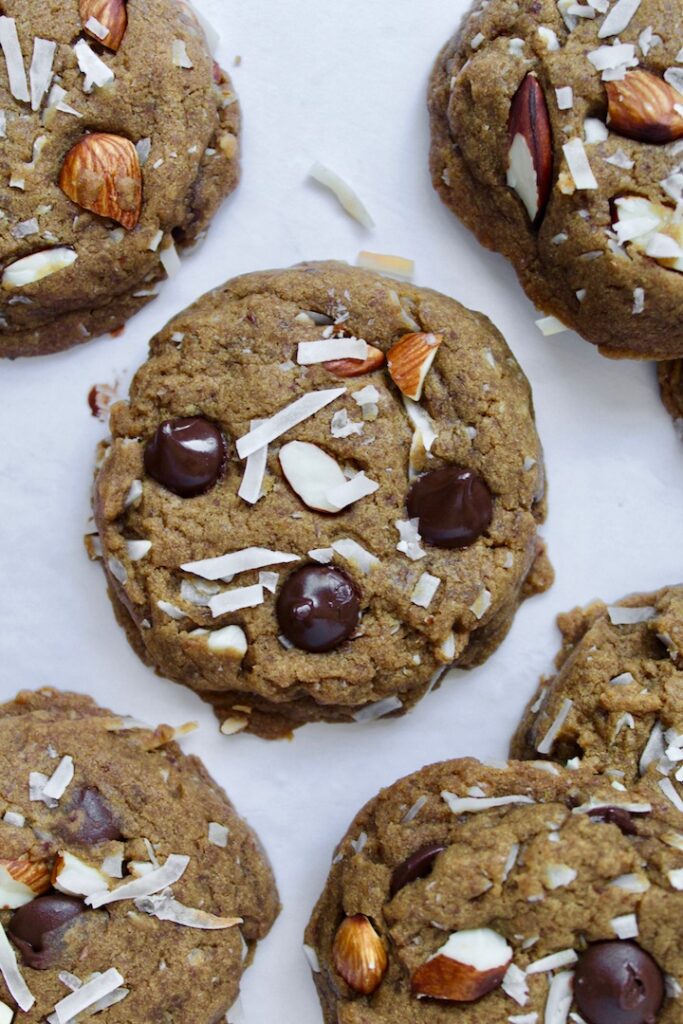 Almond Joy Chocolate Chip Cookies (vegan, refined sugar free) 