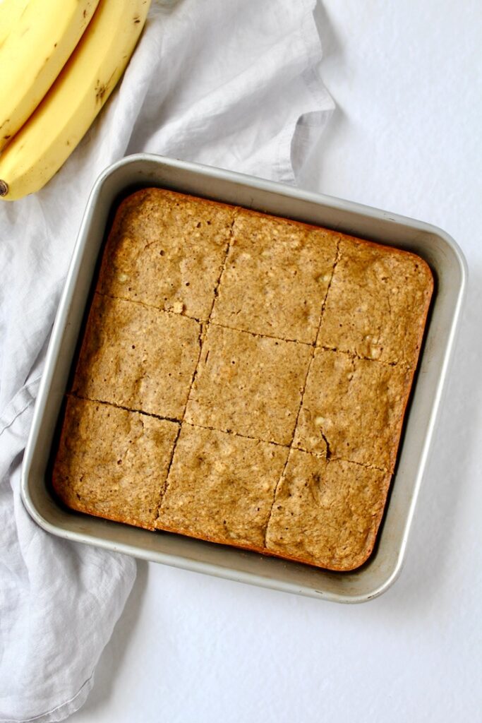 Healthy Banana Snack Cake (vegan, gluten-free, refined sugar free)