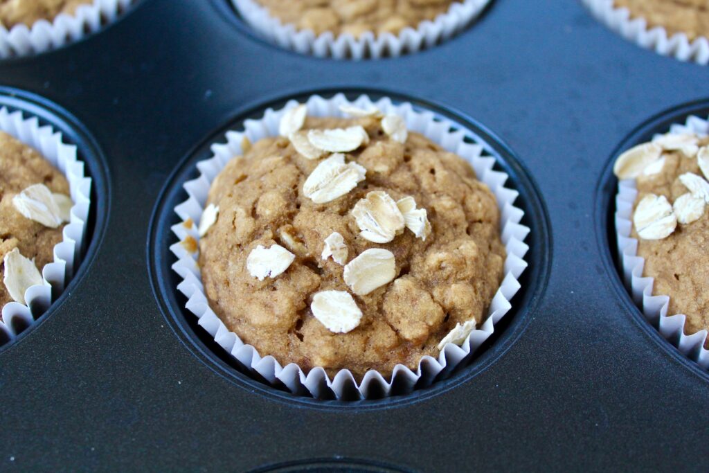 Healthy Cinnamon Applesauce Oat Muffins (vegan, oil-free, refined sugar free)