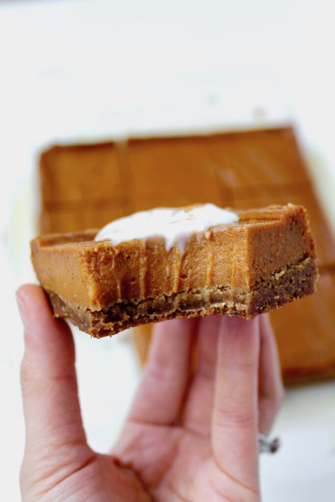 Dreamy Sweet Potato Pie Bars with Ginger Cookie Crust (vegan, gluten-free)