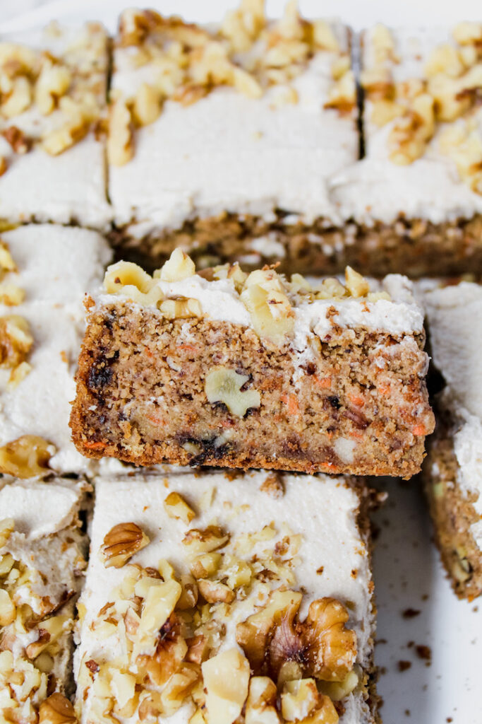 slice of healthy carrot cake leaned against another slice