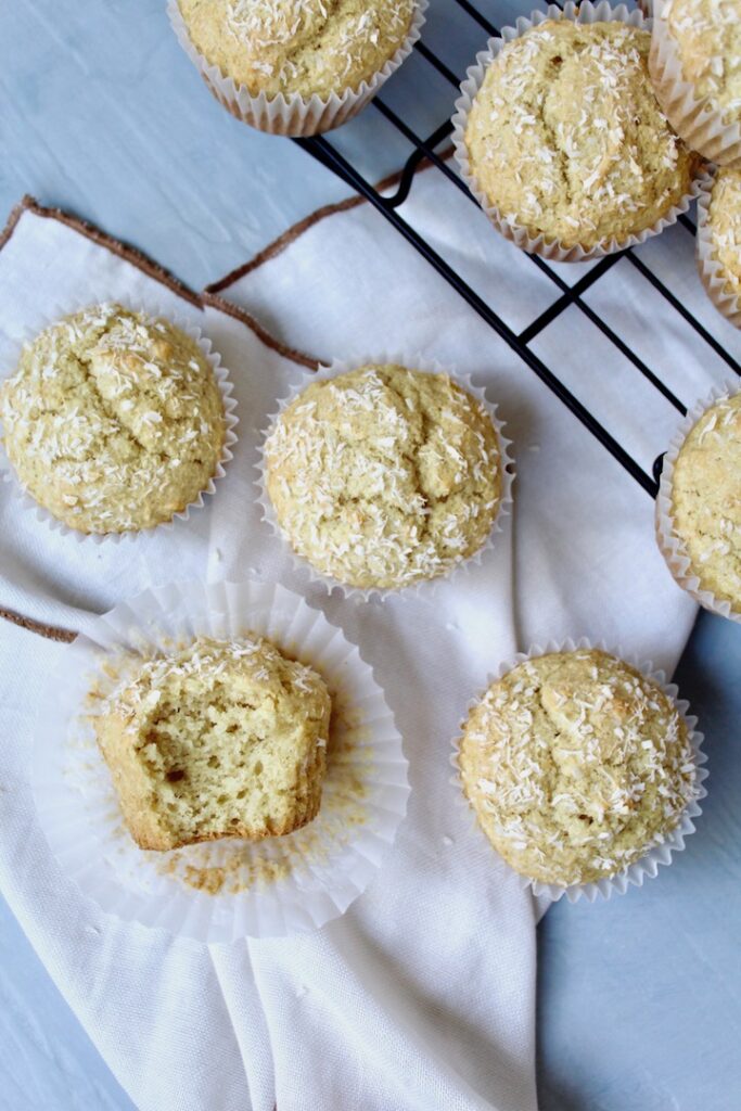 Fluffy Coconut Muffins (vegan, oil-free, refined sugar free)