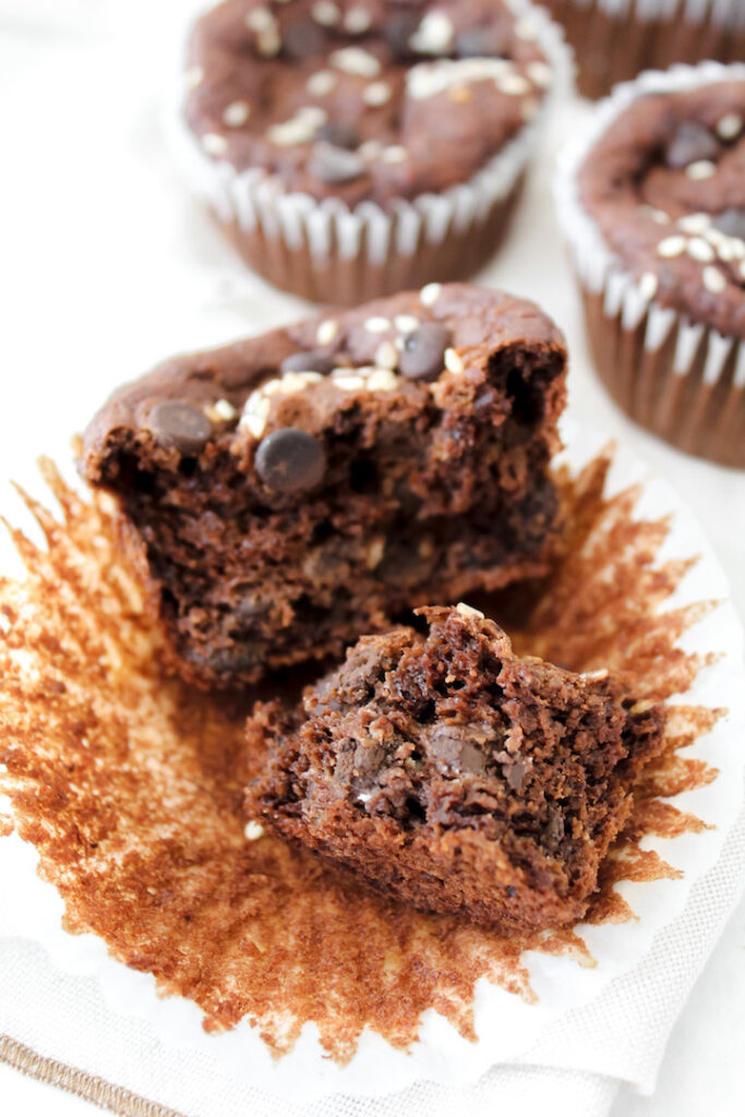 Chocolate Tahini Banana Muffins (vegan, gluten-free, oil-free) 