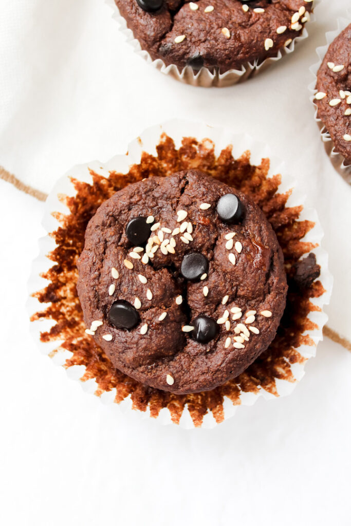 Chocolate Tahini Banana Muffins (vegan, gluten-free, oil-free) 