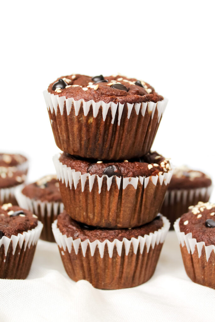 Chocolate Tahini Banana Muffins (vegan, gluten-free, oil-free) 