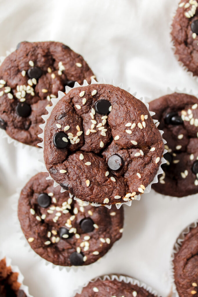 Chocolate Tahini Banana Muffins (vegan, gluten-free, oil-free) 