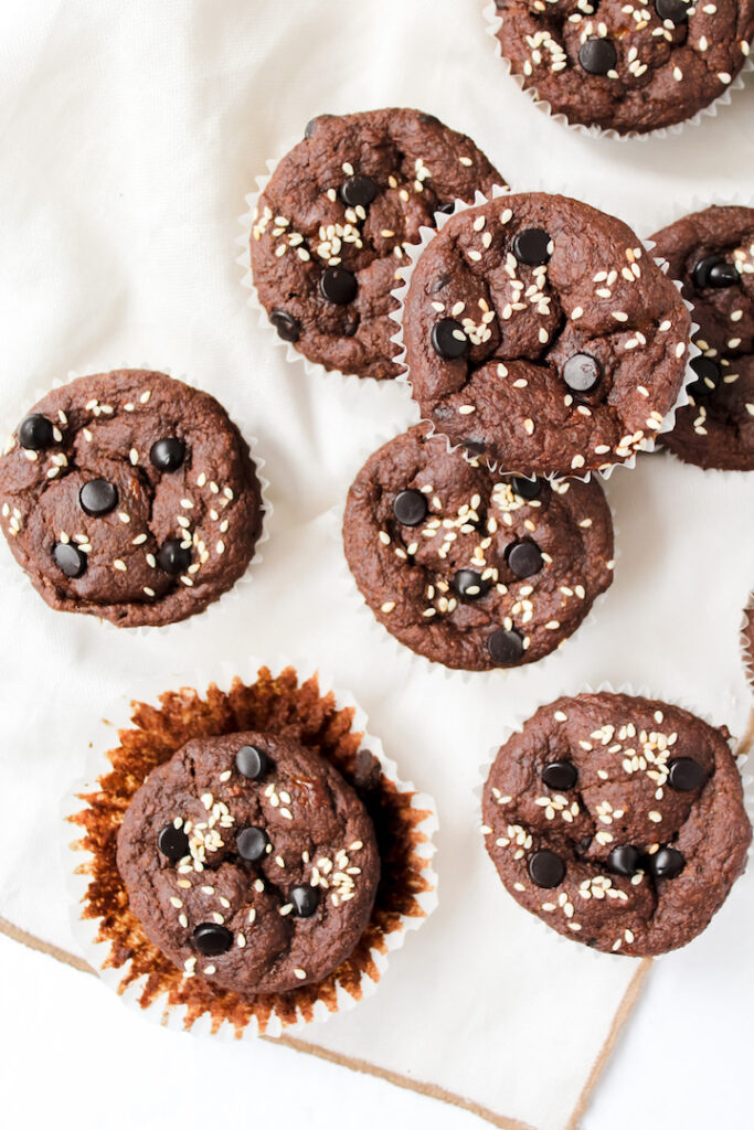 Chocolate Tahini Banana Muffins (vegan, gluten-free, oil-free) 