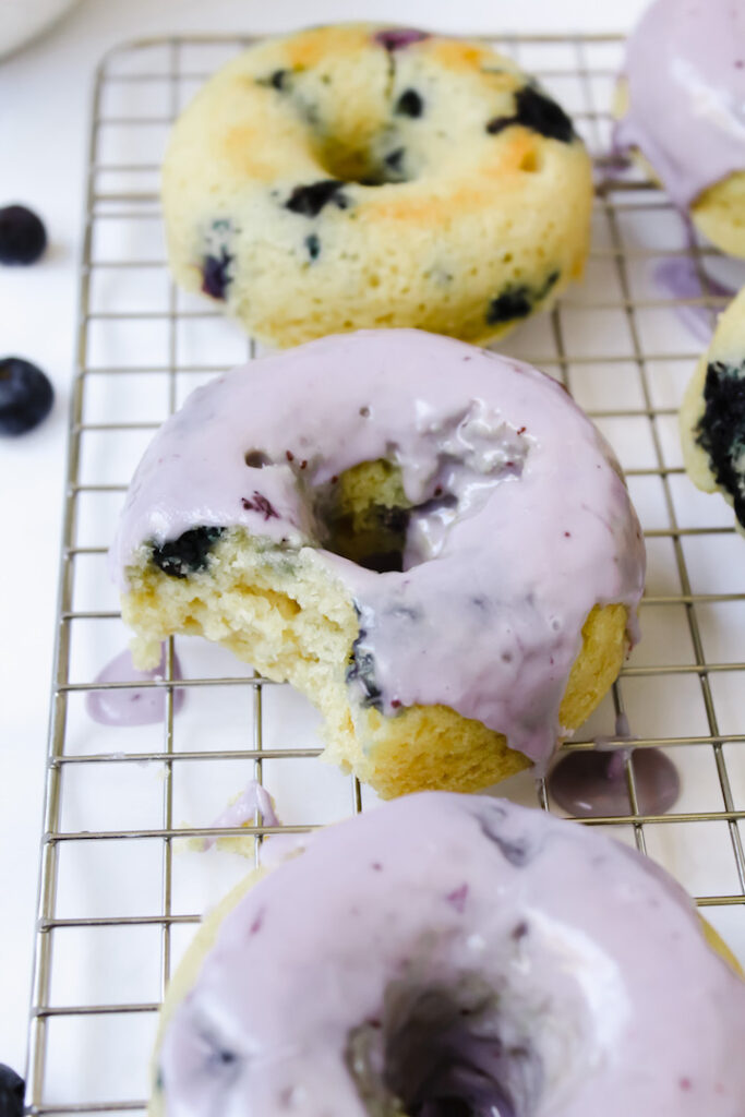 bite shot of vegan blueberry donut