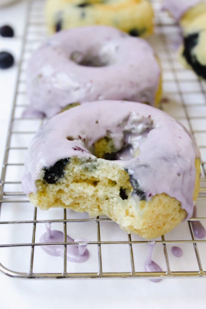 bite shot of a blueberry donut