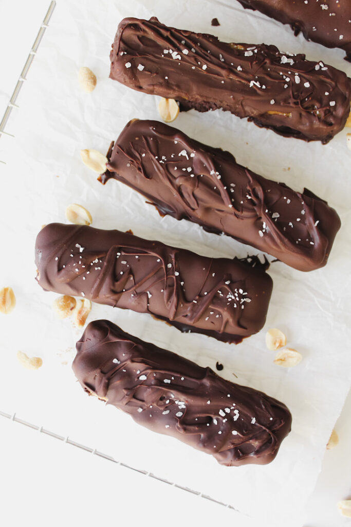 vegan protein snickers bars lined up