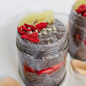 45 degree angle shot of the chia seed pudding