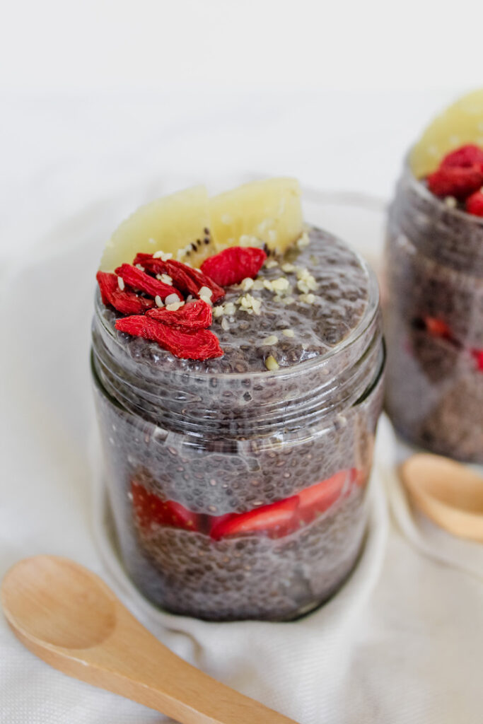 45 degree angle shot of the chia seed pudding